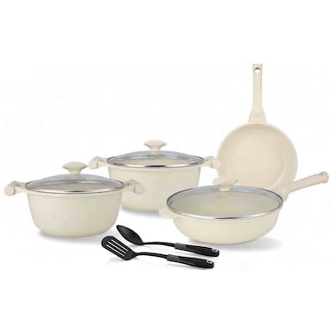 Prestige Essentials Granite Non-Stick Cookware Set,  9 PCS, Off-White