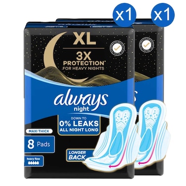 Always Ultra Night Star Plus Sanitary Pads, 8 Pads, Pack of 2