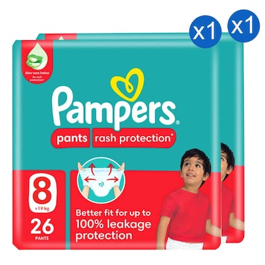 Pampers Pants Rash Protection,  Size 8, +19kg,  26 Diapers, Pack of 2