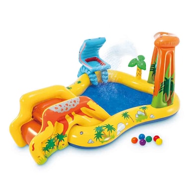Intex Dinosaur Play Center Inflatable Kids Water Park with Slide and Sprayer for Ages 2 Plus