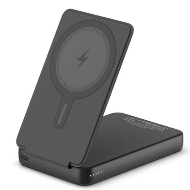 Hyphen Mowin Fold 10000mAh Qi2 MagSafe Power Bank, Wireless Charger with Folding Stand, Black