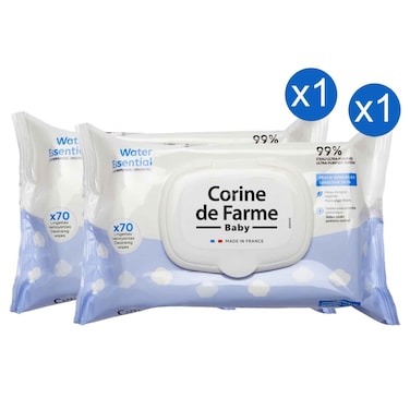Corine de Farme Baby Water Essential Wipes, 70 Wipes, Pack of 2