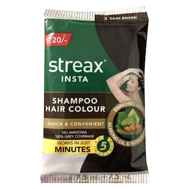 Streax Instant Shampoo Hair Color Dark Brown 25ml, Pack of 3