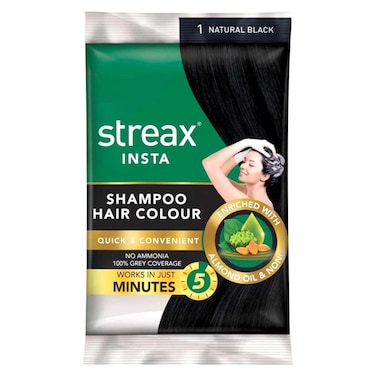Streax Instant Shampoo Hair Color Natural Black 25ml, Pack of 3