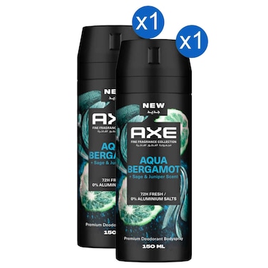 Axe Deodorant Aerosol Aqua Bergamot 150ml, Pack of 2