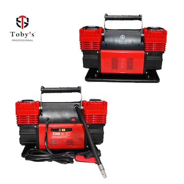 Toby&rsquo;s Dual Cylinder Car Air Compressor With Heavy Duty Inflator Kit and Carry Bag