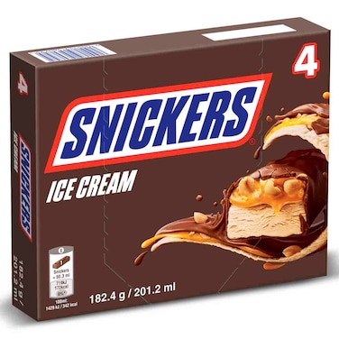 سنيكرز ألواح آيس كريم بحشوة الكراميل والفول السوداني ومغطاة بالشوكولاتة، 45.6 غرام، حزمة من 4