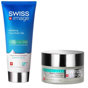 Swiss Image Mattifying Face Wash Gel and Absolute Hydration Day Cream Skincare Set With Alpine Glacier Water for Combination to Oily Skin