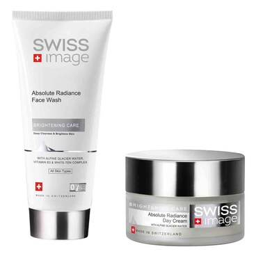 سويس إيميج مجموعة العناية بالبشرة للتفتيح وإشراقة مطلقة، غسول للوجه وكريم نهاري، مع ماء الأنهار الجليدية الألبية وفيتامين ب3