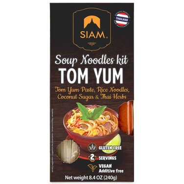 Siam Tom Yum Soup Noodles Kit with Tom Yum Paste and Rice Noodles, 240g