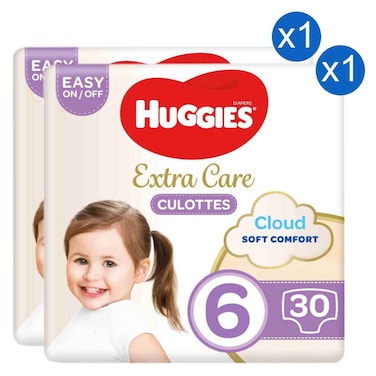 Huggies Baby Pants Size 6, Comfortable Stretch Waist Diaper Pants, 30 Pants, Pack of 2