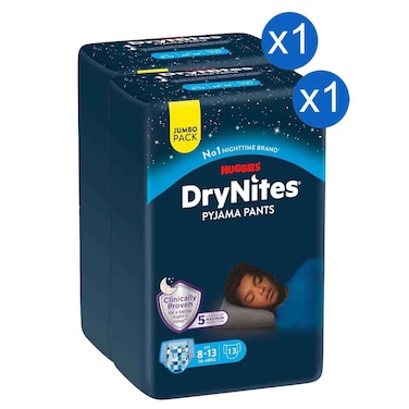Huggies DryNites Night Pants Jumbo Pack for Boys 8 to 13 Years, Bedwetting Protection, 13 Pants,Pack of 2