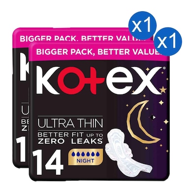 Kotex Natural Ultra Thin Night Sanitary Pads 16 Pads, Pack of 2