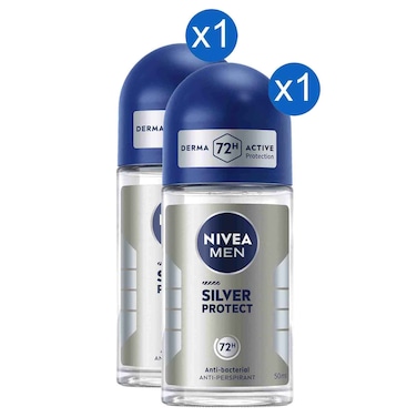 نيفيا للرجال سيلفر بروتكت مزيل عرق ببكرة دوارة مضاد للتعرق 50 ملل، حزمة من 2