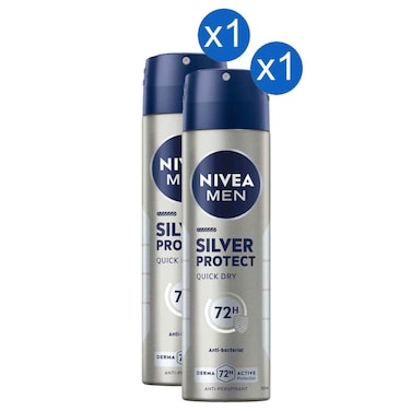 NIVEA Men Silver Protect Anti-Perspirant Deodorant Spray 150ml, Pack of 2