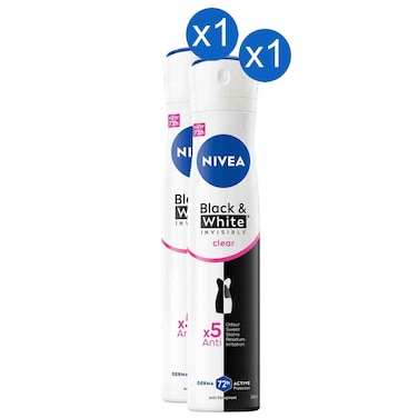 NIVEA Black and White Invisible Clear Anti-Perspirant Deodorant Spray 200ml, Pack of 2