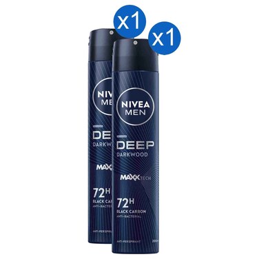 NIVEA Men Deep Darkwood Anti-Perspirant Deodorant Spray 200ml, Pack of 2