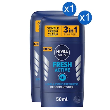 NIVEA Men Fresh Active Deodorant Stick 50ml, Pack of 2