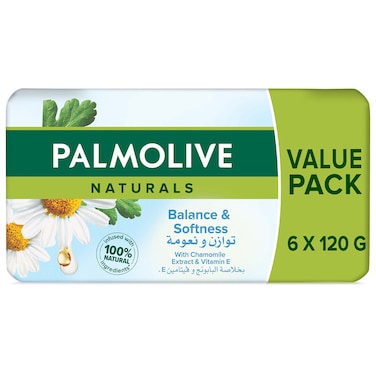 Palmolive Naturals Bar Soap Balance and Softness with Chamomile Extract and Vitamin E, 120g, Pack of 6