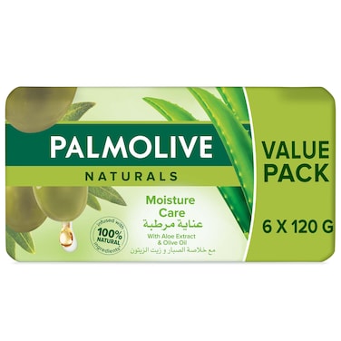 Palmolive Naturals Bar Soap Moisture Care with Aloe Extract and Olive Oil, 120g, Pack of 6