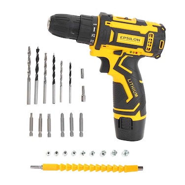 Epsilon 12V Cordless Drill Kit with Dual Battery and Multi-Accessory Set