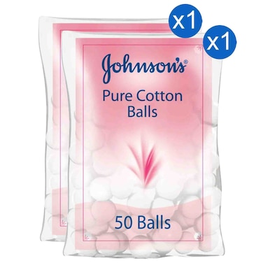 جونسون كرات قطنية نقية، قطن ناعم ولطيف للعناية بالطفل والعناية الشخصية، 50 كرة قطنية، حزمة من 2