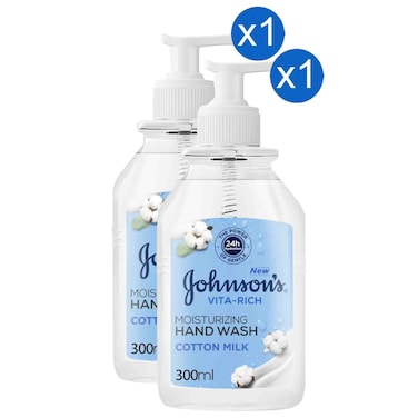 Johnson&rsquo;s Vita-Rich Moisturizing Hand Wash Cotton Milk Gentle Cleansing Formula, 300ml, Pack of 2