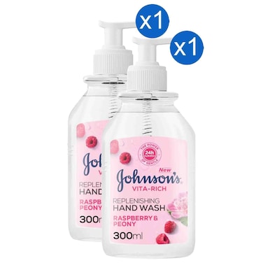 Johnson&rsquo;s Vita-Rich Replenishing Hand Wash Raspberry and Peony Gentle Moisturizing Formula, 300ml, Pack of 2