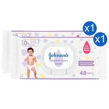 Johnson&rsquo;s Ultimate Clean Baby Wipes with Jasmine Notes 48 Wipes, Pack of 2