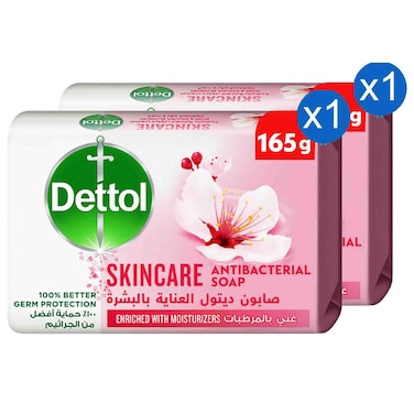 Dettol Skincare Antibacterial Soap with Moisturizers Gentle Daily Cleansing Bars,165g, Pack of 2