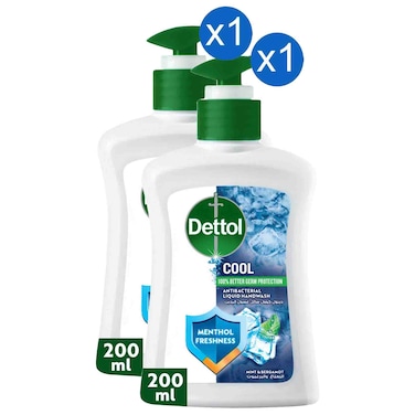 Dettol Cool Antibacterial Liquid Hand Wash Menthol Freshness Mint and Bergamot, 200ml, Pack of 2