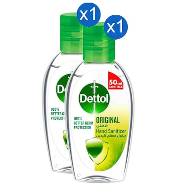Dettol Original Hand Sanitizer Instant Hand Cleansing Gel, 50ml, Pack of 2