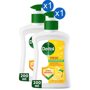 Dettol Fresh Antibacterial Liquid Hand Wash Citrus Freshness Citrus and Orange Blossom, 200ml, Pack of 2