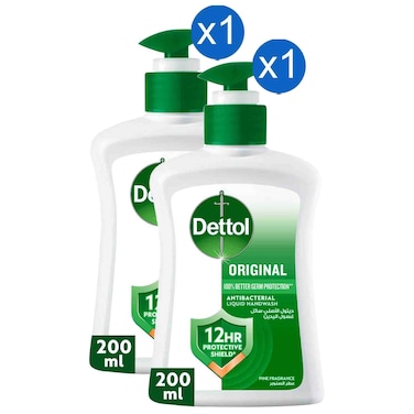 Dettol Original Antibacterial Liquid Hand Wash Pine Fragrance, 200ml, Pack of 2