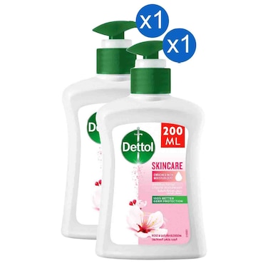 Dettol Skincare Antibacterial Liquid Hand Wash Rose and Sakura Blossom with Moisturizers, 200ml, Pack of 2