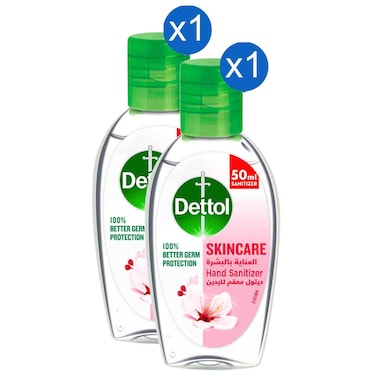Dettol Skincare Instant Hand Sanitizer with Moisturizers Floral Fragrance, 50ml, Pack of 2