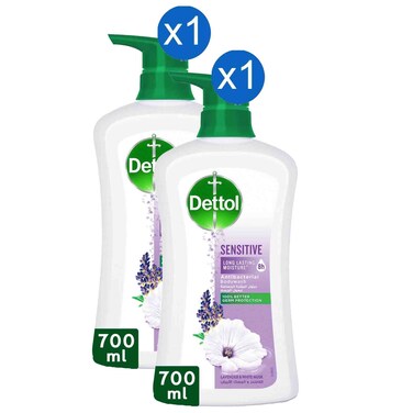 Dettol Sensitive Antibacterial Body Wash Lavender and White Musk with Moisturizing Care, 700ml, Pack of 2