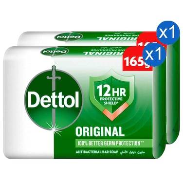 Dettol Original Antibacterial Bar Soap Classic Fresh Fragrance, 165g, Pack of 2