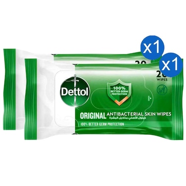 Dettol Original Antibacterial Skin Wipes, 20 Wipes, Pack of 2