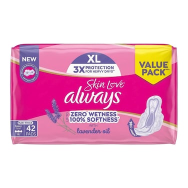 Always Skin Love Maxi Thick XL Sanitary Pads with Lavender Oil, 42 Pads