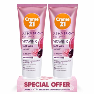 Creme 21 Xtra Bright Vitamin C Face Wash with Niacinamide, 100ml, Pack of 2