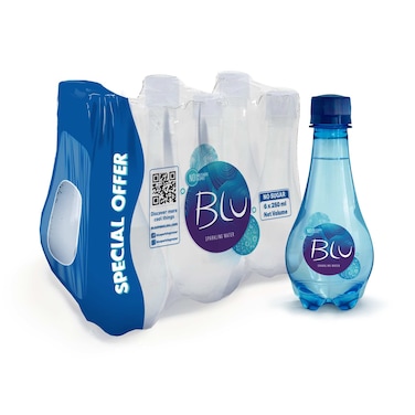 Blu Sparkling Water with No Sugar and Refreshing Carbonated Drink, 250ml Pack of 6