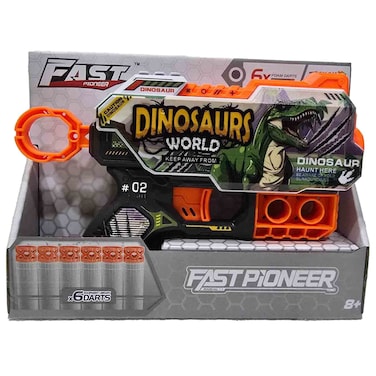 فاست بايونير مسدس لعبة  Dinosaur Soft Bullet Gun Blaster مع سهام إسفنجية وتصميم مزدوج الماسورة