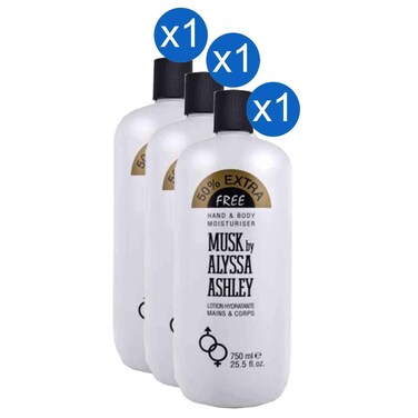 Alyssa Ashley Musk Hand and Body Moisturiser Lotion 750 ml, Pack of 3