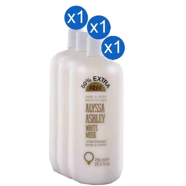 أليسا آشلي لوشن مرطب لليدين والجسم برائحة المسك الأبيض، 750 ملل، حزمة من 3