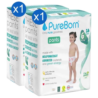 PureBorn Pull-Up Pants Size 6 XL, 16 Plus kg, 18 Pants, Pack of 2