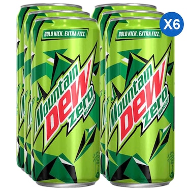 Mountain Dew Zero Sugar Extra Fizz Carbonated Soft Drink, 330ml, Pack of 6