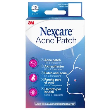 Nexcare Acne Patch Thin and Transparent, 15 Patches, 12mm
