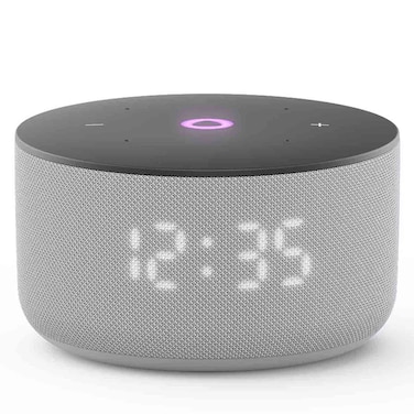 Yango Yasmina Mini Smart Speaker with LED Clock Display and Voice Control, Grey