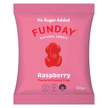 Funday Raspberry Flavoured Gummy Frogs No Sugar Added, 50g